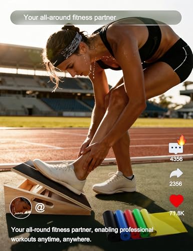 Professional Slant Board for Calf Stretching with 5 Resistance Bands Adjustable Portable Incline Board Wooden Calf Stretcher for Physical Therapy Squats Leg Knees Heel Ankle