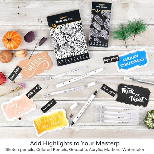White Gel Pens, 6 Size Opaque White Ink Pens for Black Paper | White Pens for Sketching, Drawing, Journaling & DIY Crafts, Ideal Drawing Pens for Artists & Art Supplies - size: 6