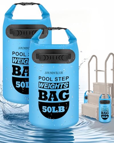 Pool Ladder Weights for Above Ground Pools,Sand Bags 2 Pack 50lb | Above Ground Pool Step Sand Bags with Handles, 500D PVC Durable Waterproof & Foldable Sandbags for Swimming Pool Stairs - color: Sky Blue, size: 50LB