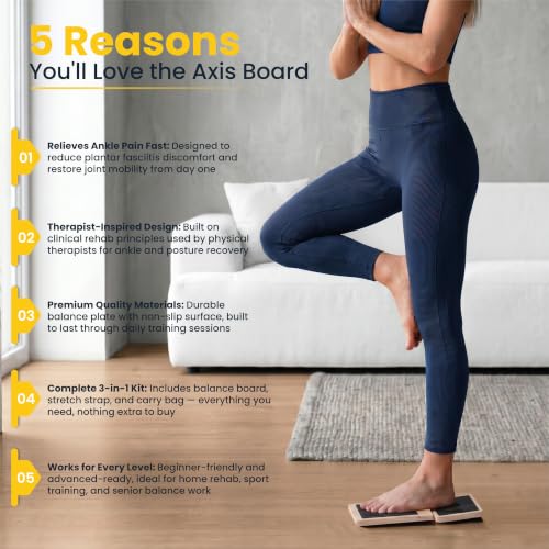 Axis Balance Board And Wobble Board For Sport Posture Correction, Plantar Fasciitis Relief, And Physical Therapy Training Kit With Stretch Strap and Poly Bag container included