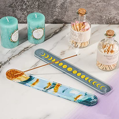 NiArt Incense Stick Holder Silicone Mold, Moon Resin, 10 Inch, 3 Designs | 3 Designs with Stars and Plain, 10 Inch Long, Easy Release, BPA-Free, Reusable, Heat Resistant, Fits Epoxy, Clay, Concrete - style: Incense Stick Holder