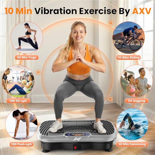AXV Vibration Plate Fitness Platform Exercise Machine Body Vibrating Board | Curved Design Powerful 200W Bluetooth Oscillating Shake Plate for Lymphatic Drainage Recovery Whole Body Toning With Handles - color: BT.PRO.SILVER