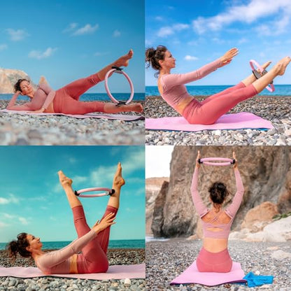 YXILEE Pilates Ring Circle Set - Workout at Home Workout Equipment Women - Booty Bands Stretching Equipment Pilates Mini Exercise Ball for Legs Arms and Thighs - color: Pink
