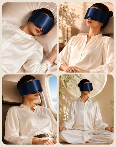 SilkSilky 22 Momme Mulberry Silk Sleep Mask for Side Sleepers, Dark Blue - color: Dark Blue
