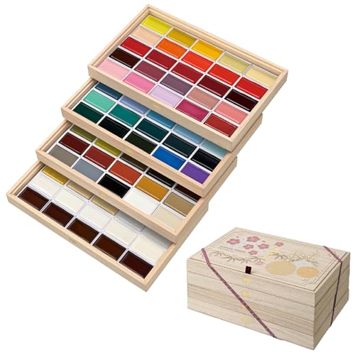 Kuretake GANSAI TAMBI Watercolor Paint Set 100 Colors with Wooden Box, Professional-quality art supplies for artists adult painting Non-Toxic, Made in Japan - style: 100 Colors