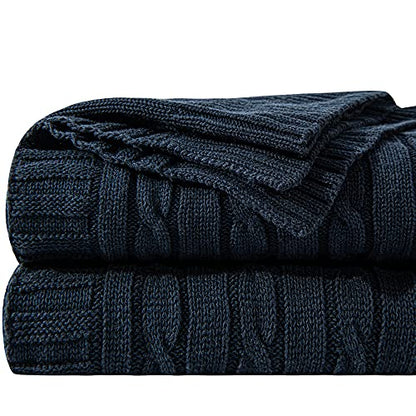 NTBAY Cotton Cable Knit Throw Blanket, 51 x 67, Navy - color: Navy, size: Throw(51"x67")