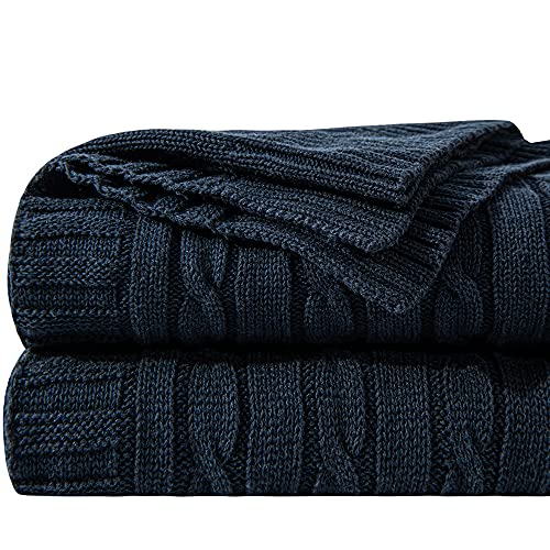 NTBAY Cotton Cable Knit Throw Blanket, 51 x 67, Navy - color: Navy, size: Throw(51"x67")