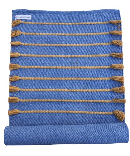 Jaipur art & Rugs Cotton Yoga Mat - Eco-Friendly Hand-Woven Rug - Non Slip & Thick (24”x72”x5mm) for Everyday Fitness at Home - Comfortable Extra-Long - color: Yellow Blue