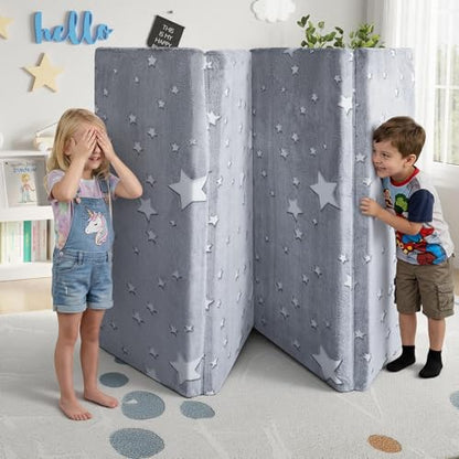 MeMoreCool Kids Floor Mattress, 48x72 Inch Foldable Play Mat, Grey Star | Grey star 4x6 ft foam tatami futon mat - color: Grey Star