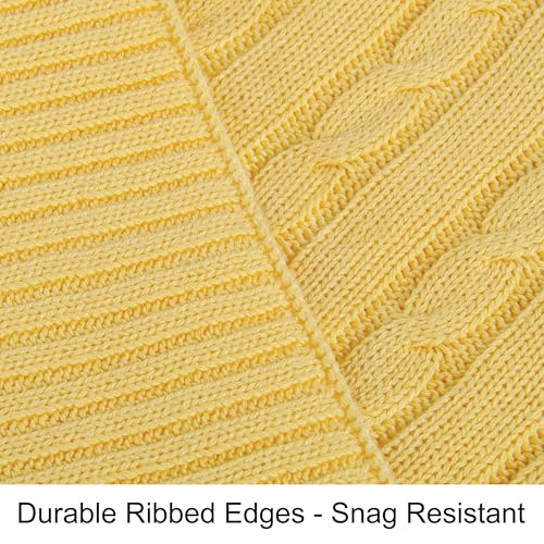 NTBAY Cotton Cable Knit Throw Blanket, 51 x 67, Yellow - color: Yellow, size: Throw(51"x67")