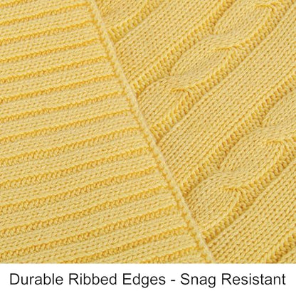 NTBAY Cotton Cable Knit Throw Blanket, 51 x 67, Yellow - color: Yellow, size: Throw(51"x67")