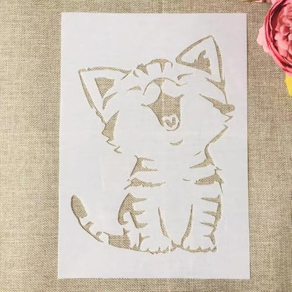 TIAMECH A4 Reusable Little Cat Stencil for Painting | Cute Meow Kitten Layering Template, DIY Wall Art, Wood Furniture, Scrapbook & Crafts (8.3x11.7inch) - style: Cute Meow Cat