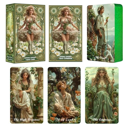 sishui Tarot Cards for Beginners with Guidebook, Spring Sprout Tarot Deck, 80 Oracle and Tarot Cards, 400 GSM Premium Cards with Gilded Learning Edges, Rider-Waite Based Spiritual Guidance - color: Green