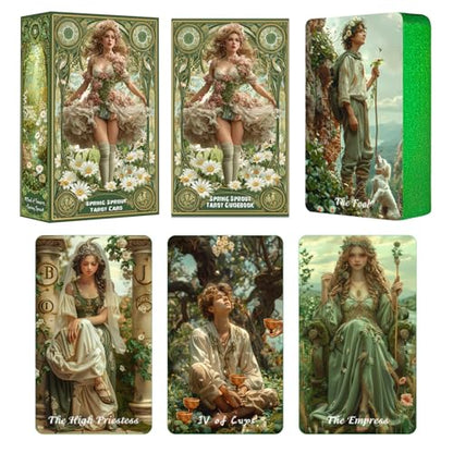 sishui Tarot Cards for Beginners with Guidebook, Spring Sprout Tarot Deck, 80 Oracle and Tarot Cards, 400 GSM Premium Cards with Gilded Learning Edges, Rider-Waite Based Spiritual Guidance - color: Green