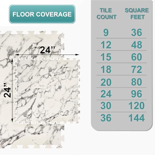 Sorbus Interlocking Wood Grain Foam Floor Tiles (30 Pack, White Marble) | 3/8-inch EVA floor mats with borders suit playrooms, basements and home gyms, plus trade show flooring and dance areas. - color: White Marble, size: 30 Pack
