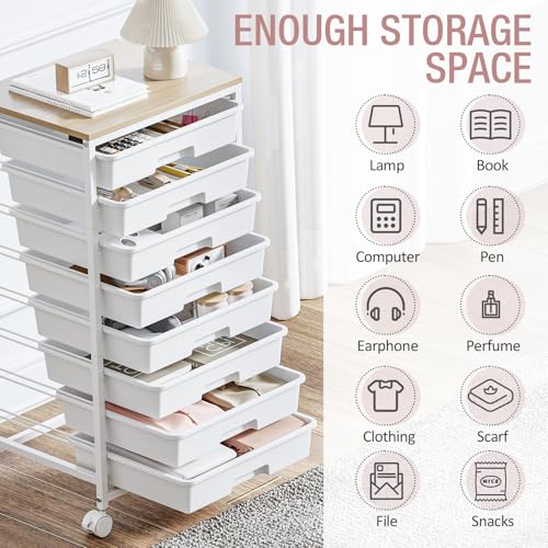 TOOLF Rolling Storage Cart with 8 Drawers,White - color: White