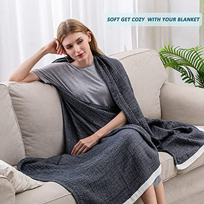 SE SOFTEXLY Muslin Throw Blanket, 4-Layer Dyed Yarn, 50”x60”, Dark Blue - color: 9-dark Blue, size: Throw-50" x 60"