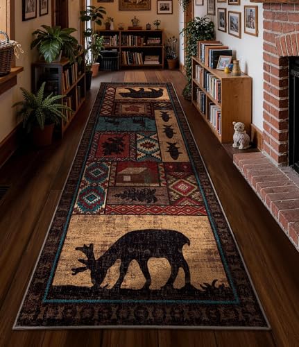YIHOUSE Washable Rustic Cabin Runner Rug 2'8''x8 Hallway - color: Brown, size: 2'8"x8'(Runner)
