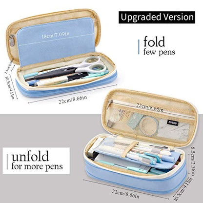 EASTHILL Big Capacity Pencil Pen Case Office College School Large Storage High Capacity Bag Pouch Holder Box Organizer Light Blue - color: Light Blue