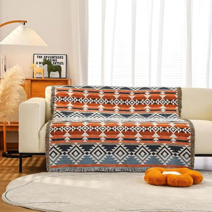 Luxlovery Aztec Throw Blanket Sherpa Lined Lightweight Warm Navajo Rust Blue 63"x86" for Camping Sofa - color: Banni, size: 63"x86",160x220cm