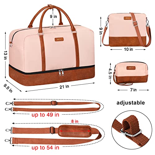 IBFUN Weekender Bags for Women, 21" Weekender Travel Bag, Travel Duffle Bag with Shoe Compartment Carry on Overnight Duffel Bag for Weekend Travel Business Trip, 3PCS - color: B3-Polyester-Pink