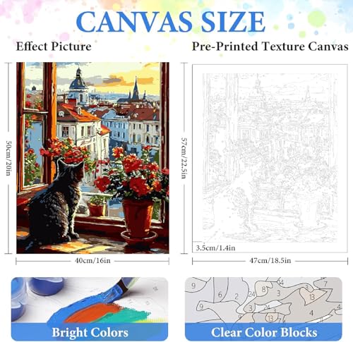 ZRIZQ Paint by Numbers Kit for Adults Beginner,Cityscape Cat,16x20 | Full set with wooden brushes,rolled canvas,rich paints.Calming activity.Beginner friendly.Just open and paint. - color: 16"X20"Rolled Canvas(Frameless)-Cityscape Cat