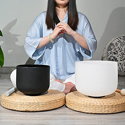 Couple of 2 PCS Yin and Yang Crystal Singing Bowl Set 8 Inch Black and 10 Inch White Mutual Attraction Bowls - size: 8"A 10"F