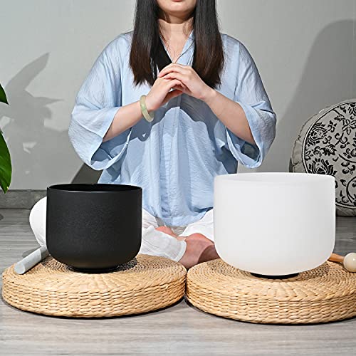 Couple of 2 PCS Yin and Yang Crystal Singing Bowl Set 8 Inch Black and 10 Inch White Mutual Attraction Bowls - size: 8"A 10"F