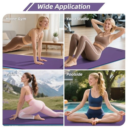 HAHE Wide Yoga Mat 72"x32"x0.4" Thick Pilates Mat with Carrying Strap | Exercise Mats for Home Workout, Wide Non-slip Exercise Mats, Double-Sided POE Fitness Mat for Yoga, Pilates & Travel - color: Purple+Sky Blue
