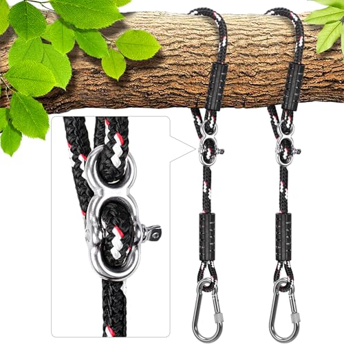 SELEWARE 5FT Heavy Duty Tree Swing Ropes, Adjustable Hammock Tree Straps | 2 Pcs Black Swing Straps Hanging Kit w/Stainless Steel Carabiners for Indoor Outdoor Swing Hammock Playground Set Accessories - size: 5ft (2 Pcs)