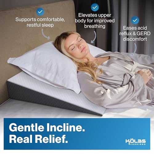 Kolbs Bed Wedge Pillow for Sleep Apnea, Acid Reflux and Back Pain Relief, Anti Snore Pillow, Premium Foam Wedge Cushion with Chic Jacquard Cover - Headboard Wedges for Sleeping (5" Gentle Incline) - size: Gentle Incline Wedge (26 x 32 x 5)