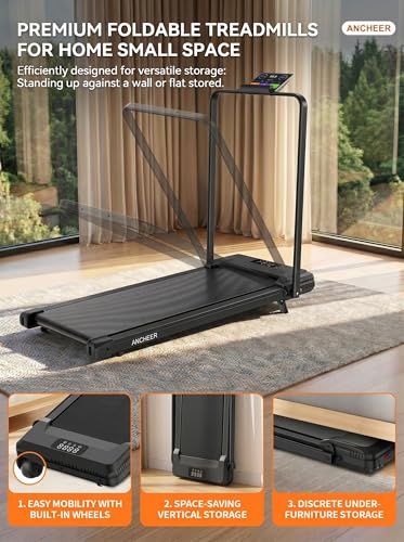 ANCHEER Walking Pad with Handle Bar, 12% Incline, Foldable Treadmill - color: BBlackk