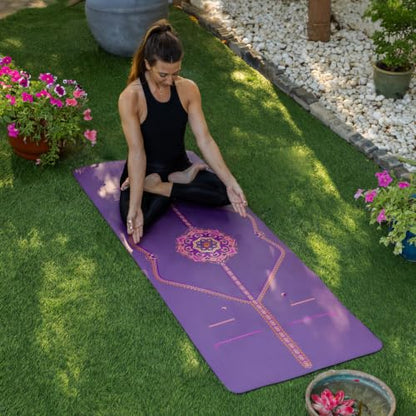 Liforme Printed Yoga Mat - Patented Alignment Design, Ultimate Grip - color: Blossoming Lotus - Purple Earth