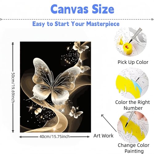 DOTSTART Paint by Numbers Kit for Adults, Starlight Butterfly Paint by Number for Adults,Acrylic Adults' Paint-by-Number Kits, DIY Easy Paint by Number Adult Canvas for Home Wall Art Decor,16X20 inch - color: PB454-1