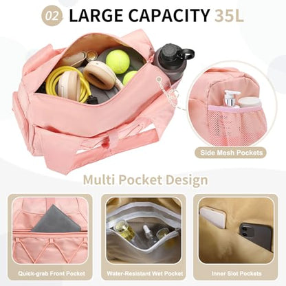 Small Gym Bag for Women with Shoe Compartment 35L, Pink - color: Pink