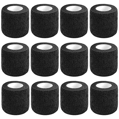 Self Adhesive Bandage Wrap,Black Sports Tape Vet Wrap Cohesive Bandage | CIYAGPOOU 12 Pack 2 Inches 5 Yards Athletic Wrap Breathable Flexible Stretchy for First Aid, Sprains Protection - color: 2 Inches Vet Wrap (12 Pack Black)