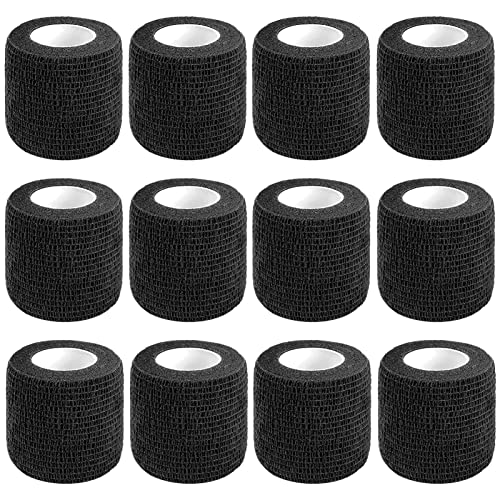 Self Adhesive Bandage Wrap,Black Sports Tape Vet Wrap Cohesive Bandage | CIYAGPOOU 12 Pack 2 Inches 5 Yards Athletic Wrap Breathable Flexible Stretchy for First Aid, Sprains Protection - color: 2 Inches Vet Wrap (12 Pack Black)