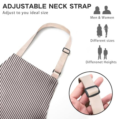 BeLuyi Adjustable Bib Apron with 2 Pockets Chef Cooking Kitchen Restaurant Aprons for Women Men - color: Brown Stripes