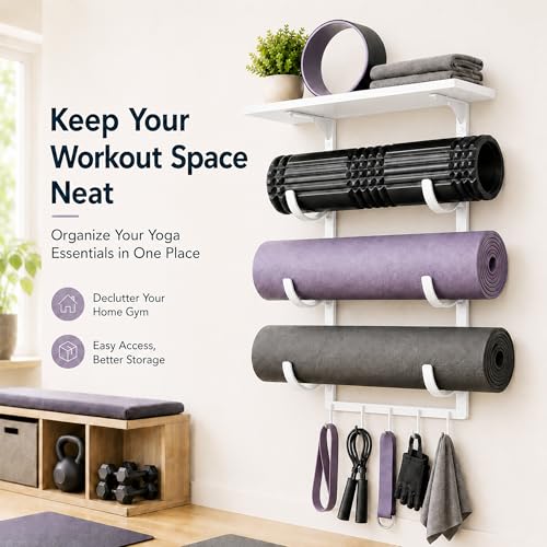 Wall Mount Yoga Mat Storage Rack - color: White
