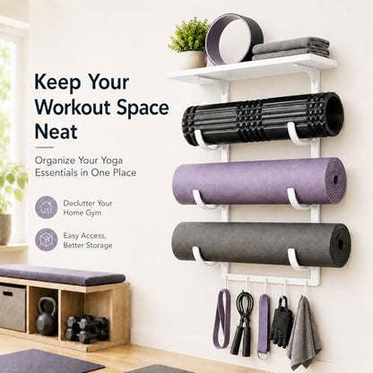 Wall Mount Yoga Mat Storage Rack - color: White