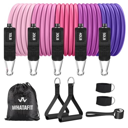 WHATAFIT Resistance Bands with Handles, 5-Level Exercise Bands for Workout - color: Pink Purple