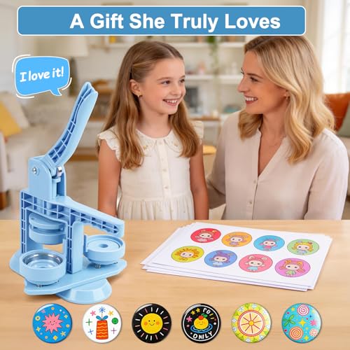 Happizza Button Maker Machine 58mm/2.25in Installation-Free DIY 58mm Blue Pin Badge Button Maker Press Machine Badge Punch Press with Free 30pcs Button Parts,Pictures,Circle Cutter - color: Blue