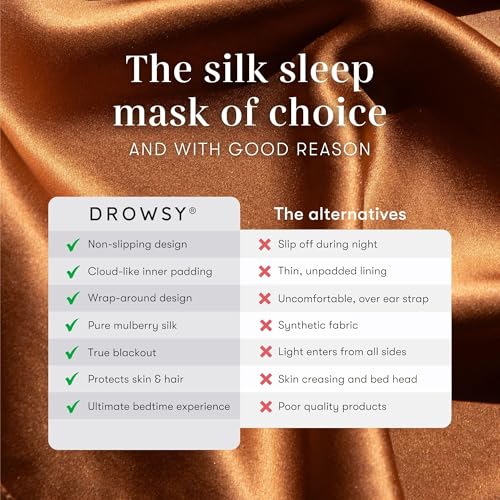 DROWSY Silk Sleep Mask - Face-Hugging, Padded Cocoon for Luxury Sleep in Total Darkness - 100% Pure Mulberry Silk (Tuscan Kiss) - color: Tuscan Kiss, size: 1 Count (Pack of 1)