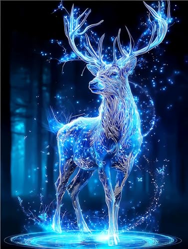 Ohhvvow Glowing Elk Diamond Painting Kits for Adults, 12x16 Inch 5D DIY Full Round Drill Diamond Art Dots for Home Wall Decor, Gift for DIY Craft Lovers & Beginners - color: Glowing Deer