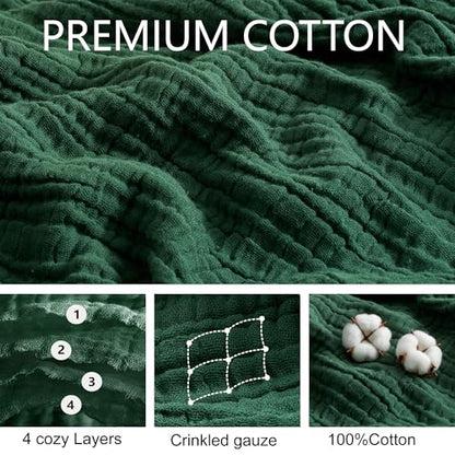 100% Cotton Muslin Blanket for Adult 50x70 4-Layers Gauze Throw - color: Dark Green, size: 50x70 inch