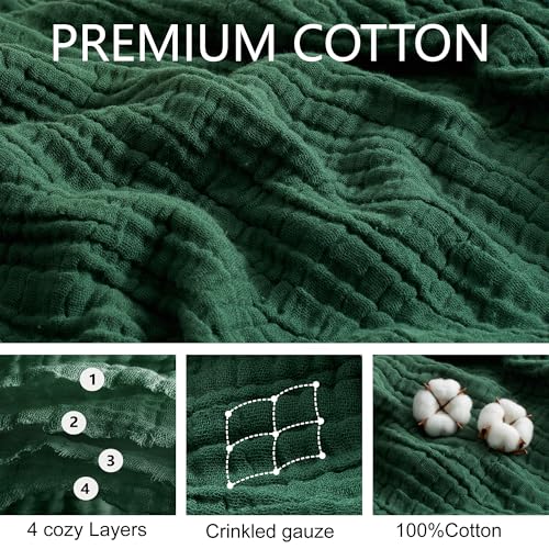 100% Cotton Muslin Blanket for Adult 90x90 4-Layers Gauze Throw - color: Dark Green, size: 90x90 inch