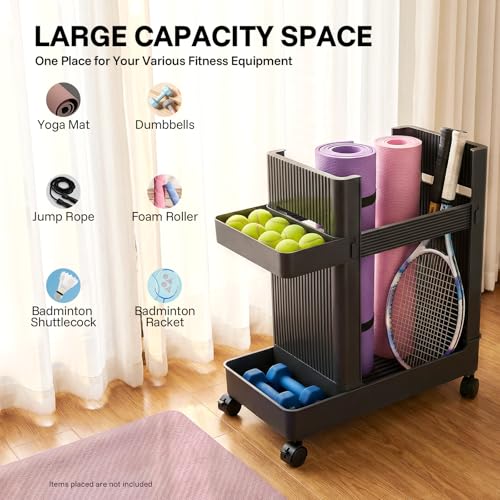 Home Gym Storage Yoga Mat Storage Rack with Wheels Workout Equipment Storage Cart for Home Gym School Supplies - color: Gray