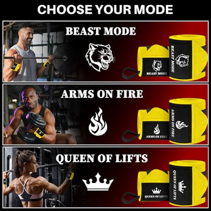 TECEUM Elastic Cotton Weightlifting Wrist Wraps with Thumb Loops, 1 Pair - color: Yellow, style: 18" – Beast Mode