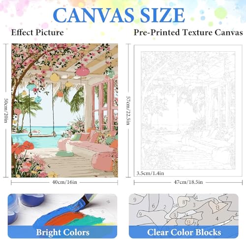 ZRIZQ Landscapes Paint by Numbers Kit for Adults Beginner,Scenery,16x20 | Full set with wooden brushes,rolled canvas,rich paints.Calming activity.Beginner friendly.Just open and paint. - color: 16"X20"Rolled Canvas(Frameless)-Landscape 9