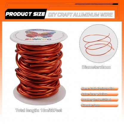 Aluminum Craft Wire,8 Gauge (3mm) Orange Bendable Wire,32 Feet Continuous Roll for Jewelry Making,Sculpting,Floral & Armature Projects - size: 8 Gauge 32FT, style: Orange